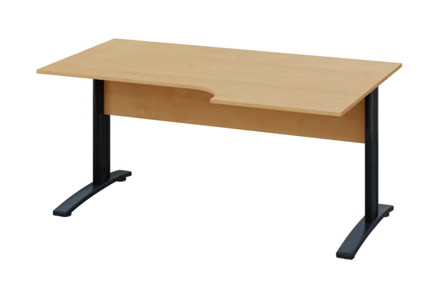 ERK 28 - 166 stůl kancelářský, rohový, pravý, kovová podnož černá, deska 25 mm, široký 1600 mm, javor horský